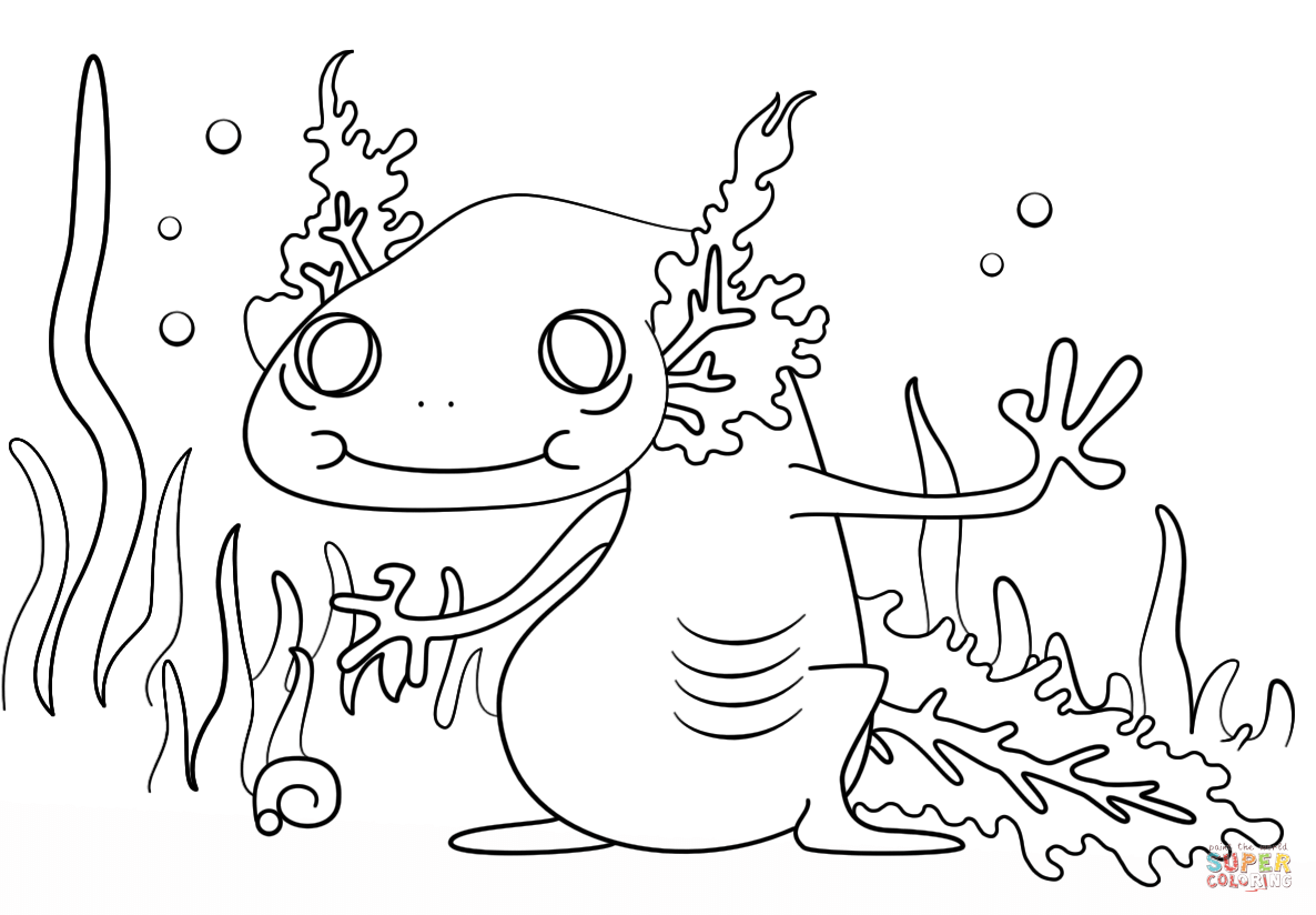 Cartoon axolotl coloring page free printable coloring pages