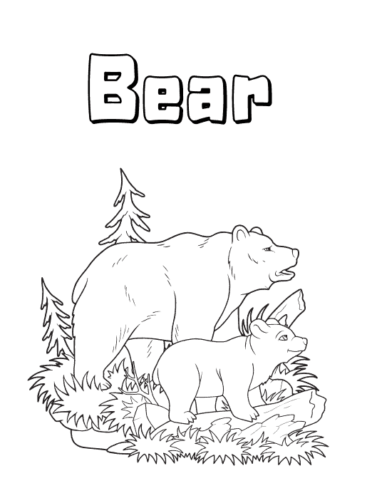 Bear coloring page two kids and a coupon