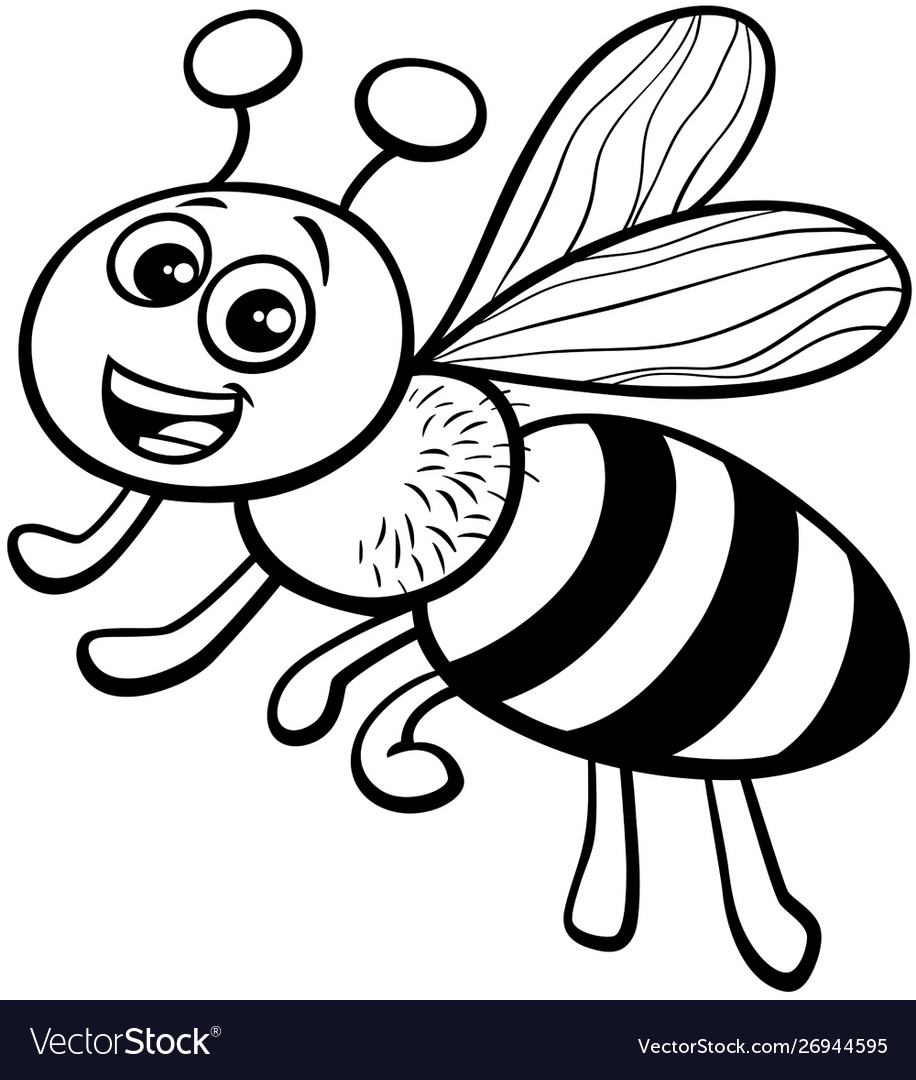 Honey bee cartoon character coloring book vector image