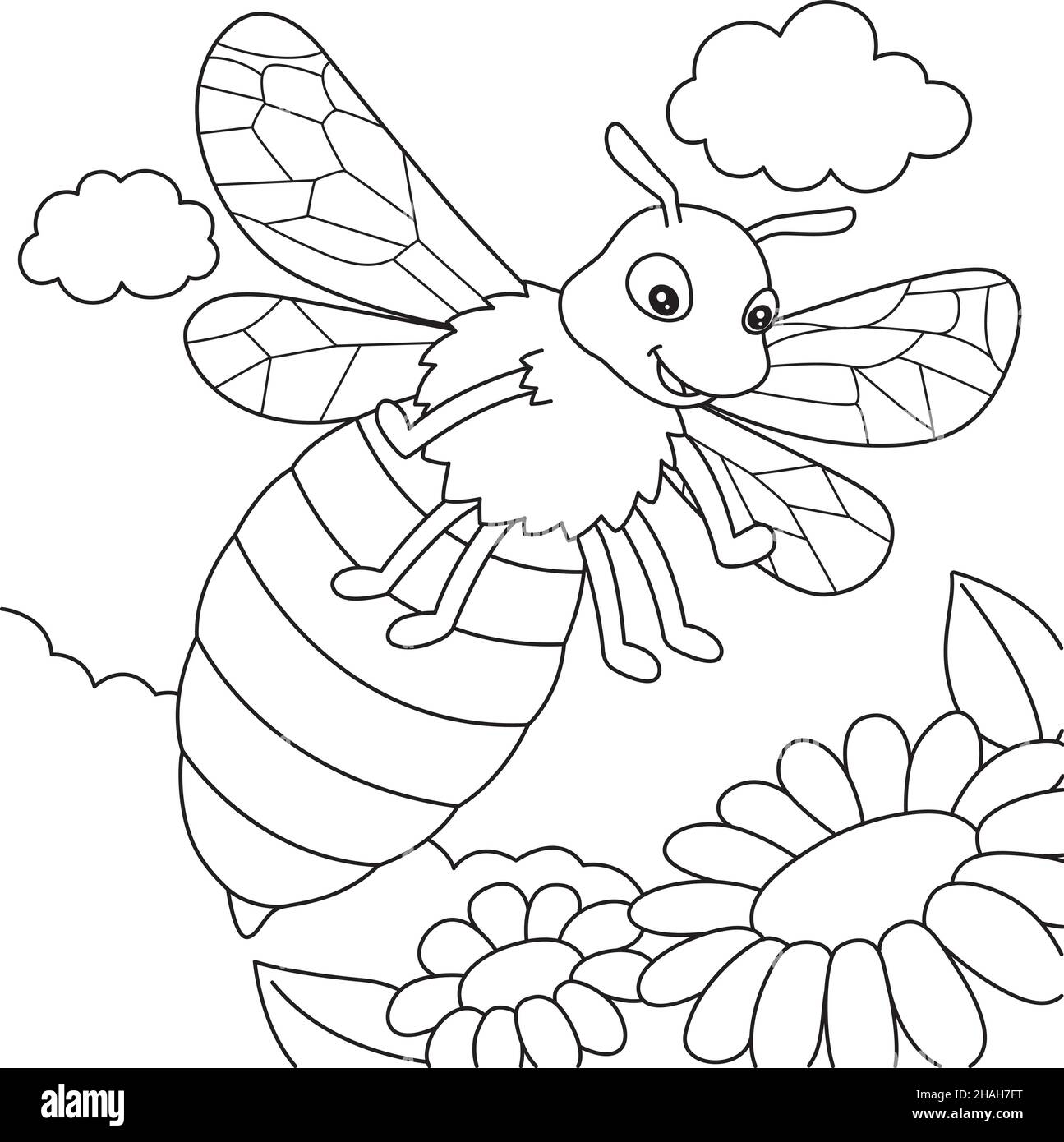 Bee coloring page for kids stock vector image art