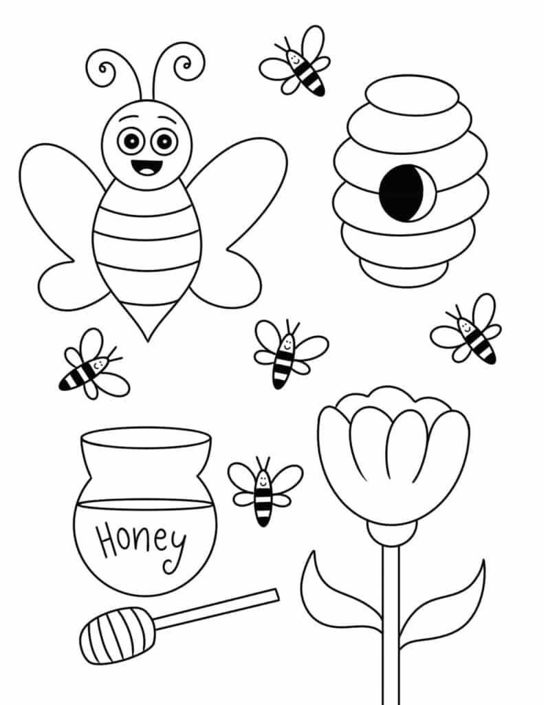 Free bee coloring pages for kids â the hollydog blog