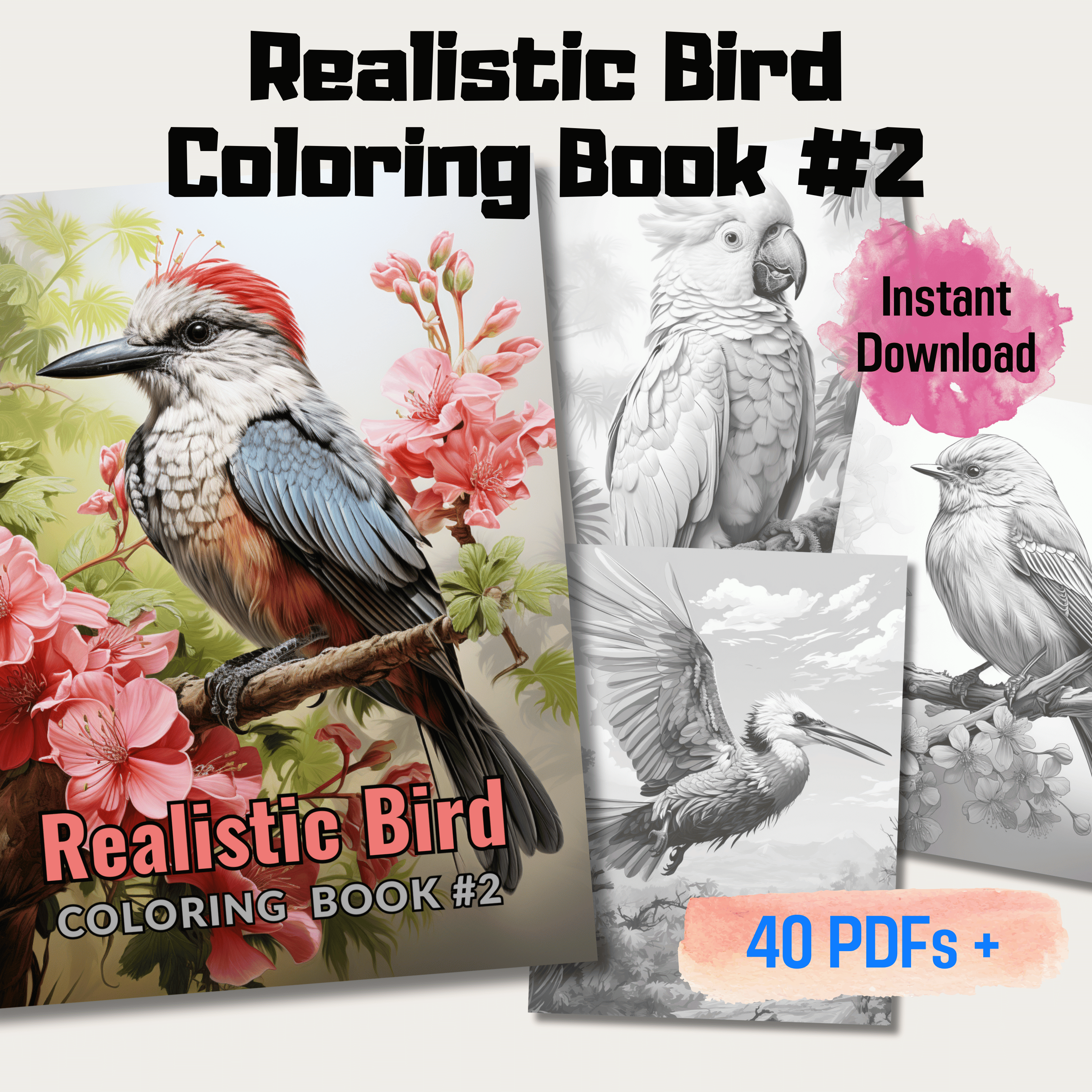 Pages detailed design bird grayscale coloring pages instant downlo â funny print for you