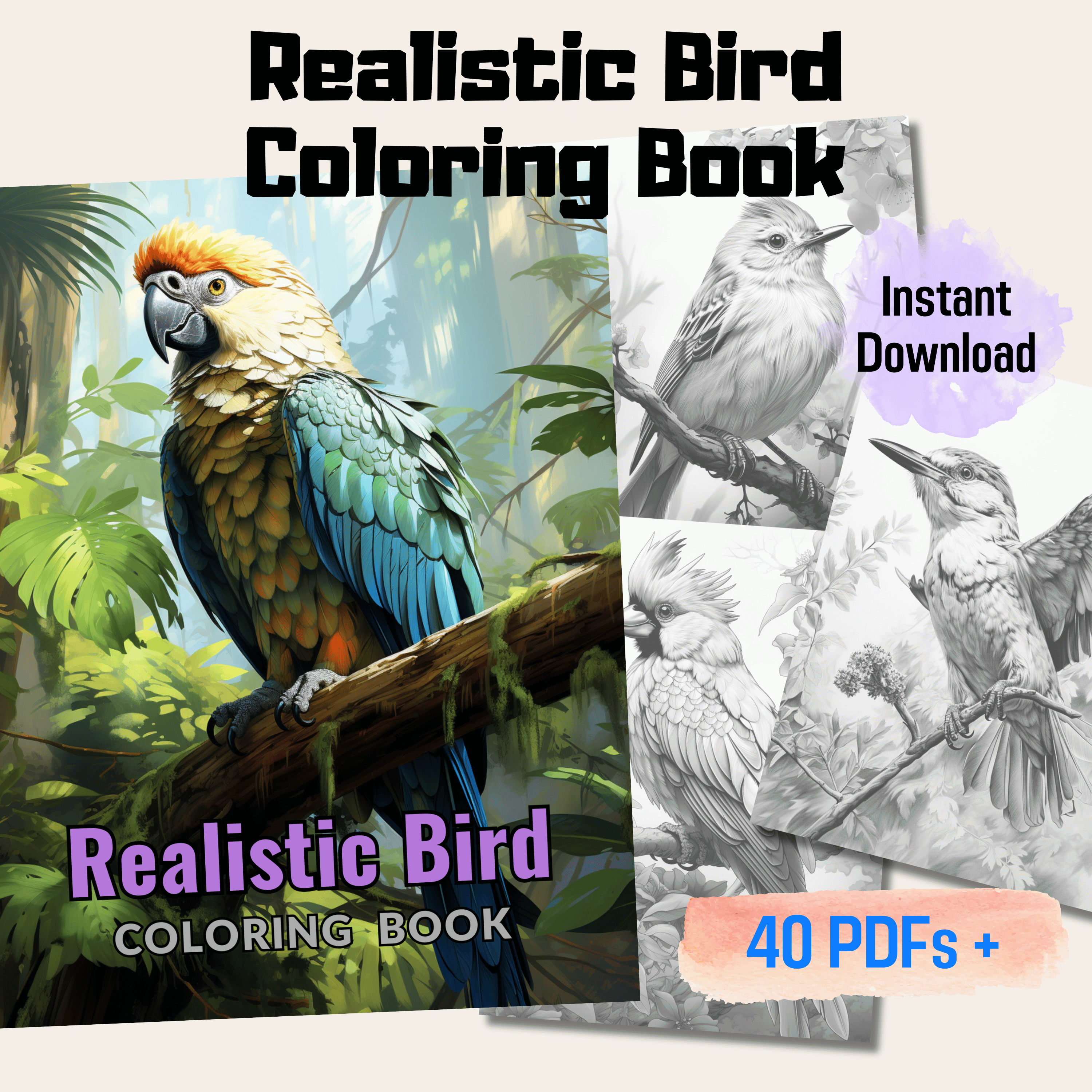 Pages realistic bird grayscale coloring book instant download pri â funny print for you