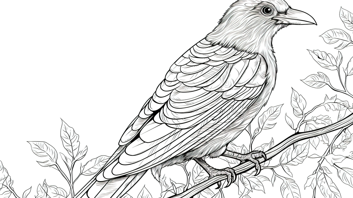 An adult coloring page of a bird on branches coloring background bird coloring picture background image and wallpaper for free download