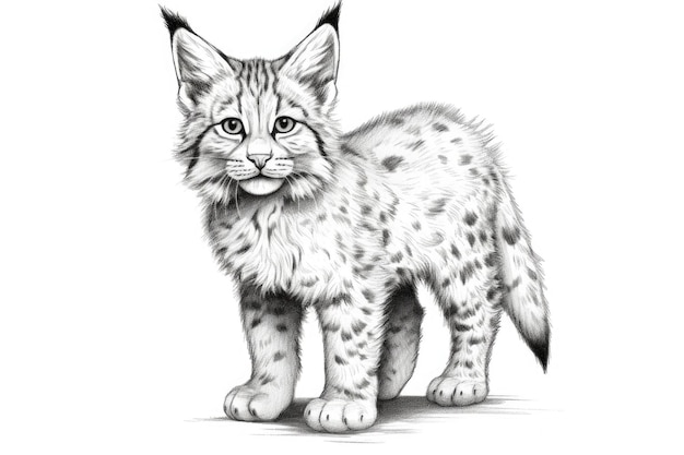 Premium ai image cute bobcat drawing on white background generative ai