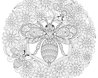 Cute coloring book honey bee gifts activity books floral bee printable relaxing coloring page botanical insect entertainment