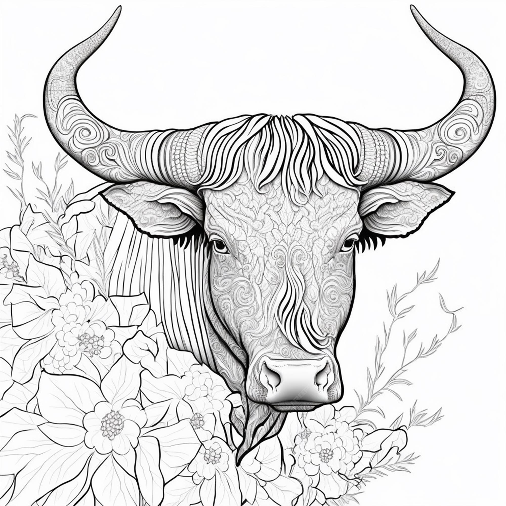 Premium photo bull coloring page black and white for coloring book