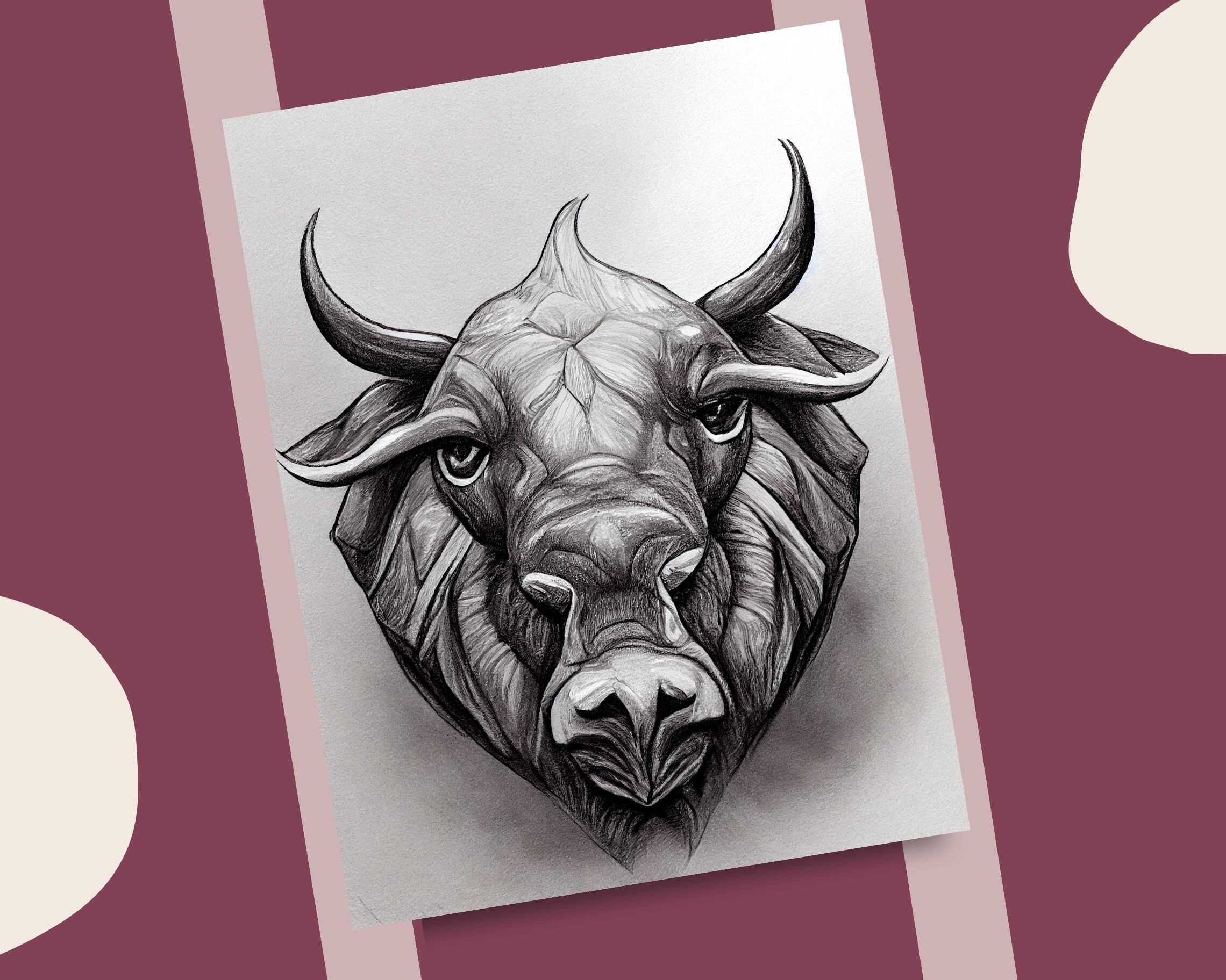 Realistic bull heads coloring pages angry bulls grayscale printable coloring book