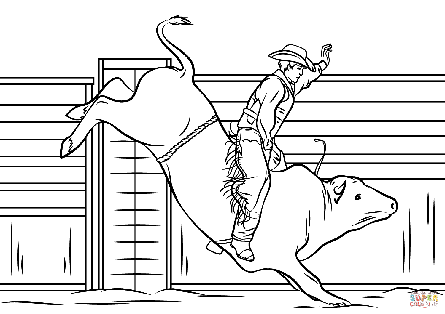 Cowboy riding a bull coloring page free printable coloring pages