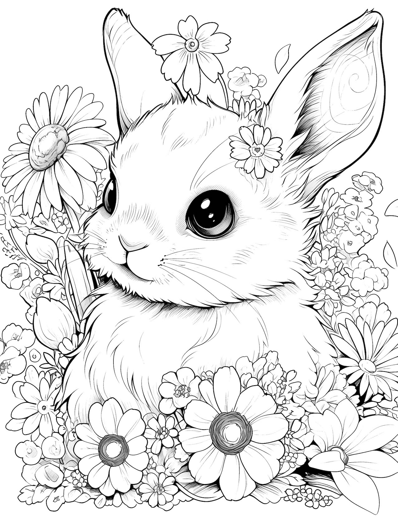 Cute bunny coloring pages for kids and adults