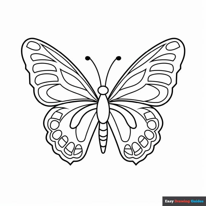 Butterfly with realistic outline coloring page easy drawing guides