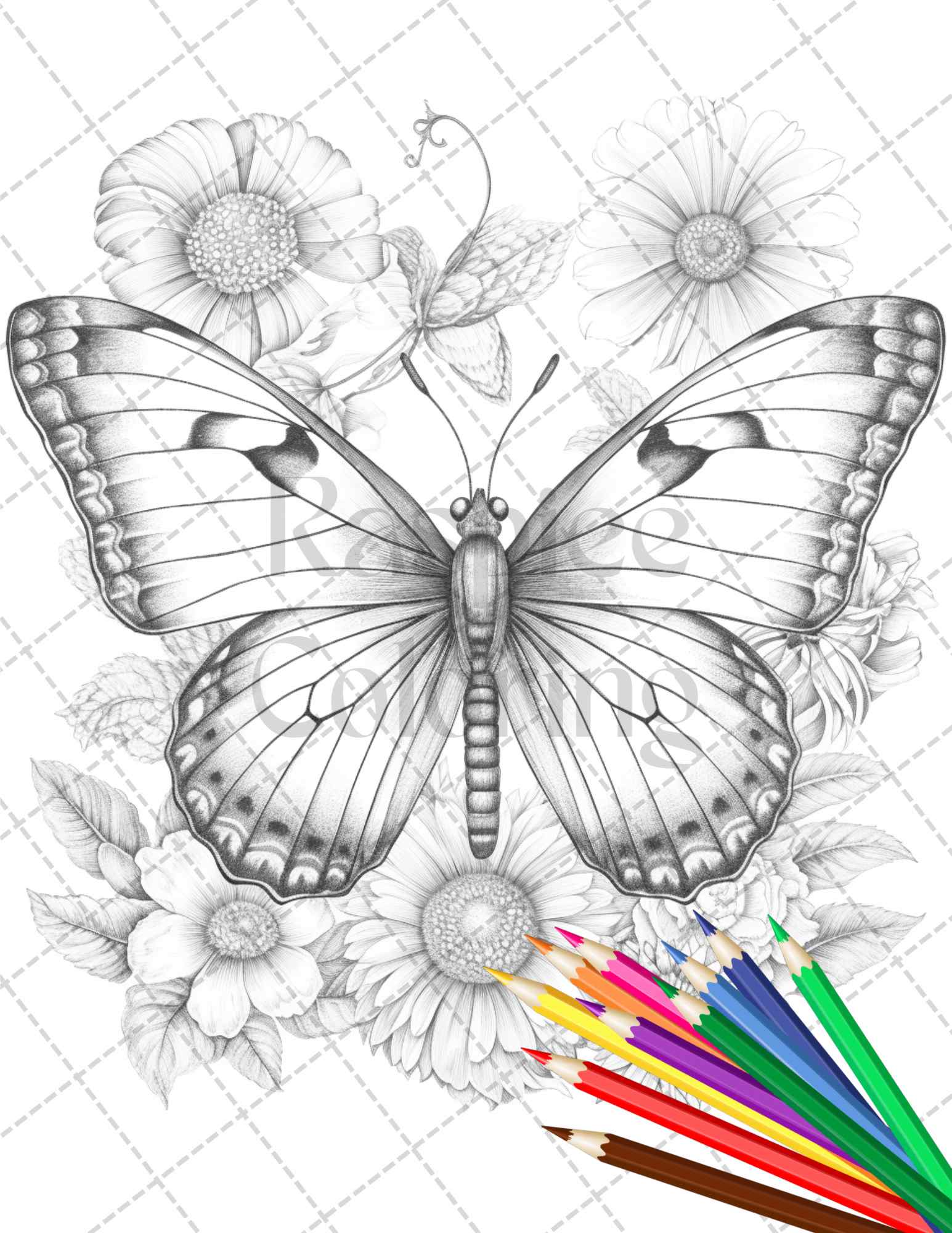 Vintage botanical butterfly grayscale coloring pages printable for adu â coloring