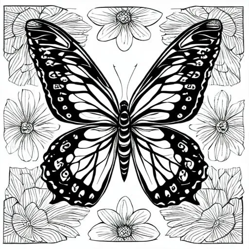 Black and white coloring page of butterflies