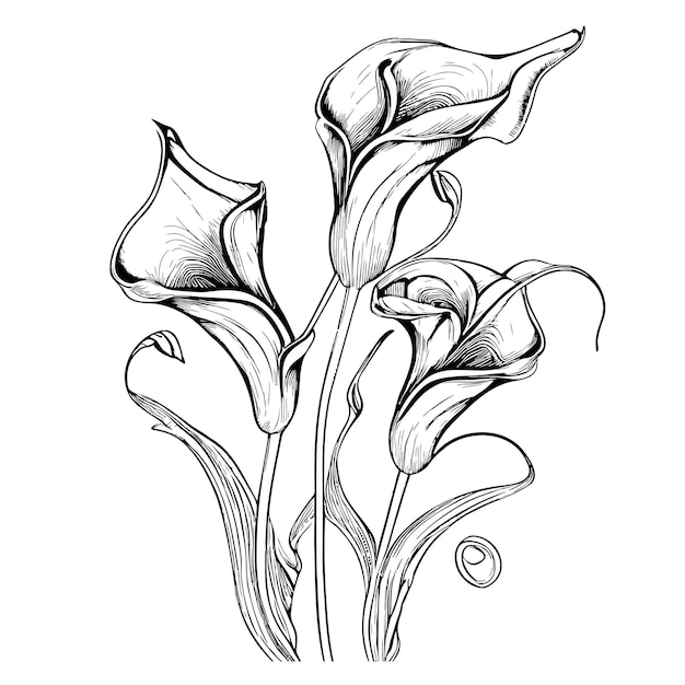 Premium vector calla lily flower hand drawn sketch in doodle style illustration