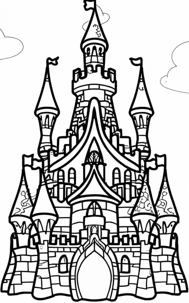 Realistic castle coloring pages for kids and adult