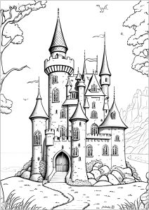 Castle coloring pages for adults kids