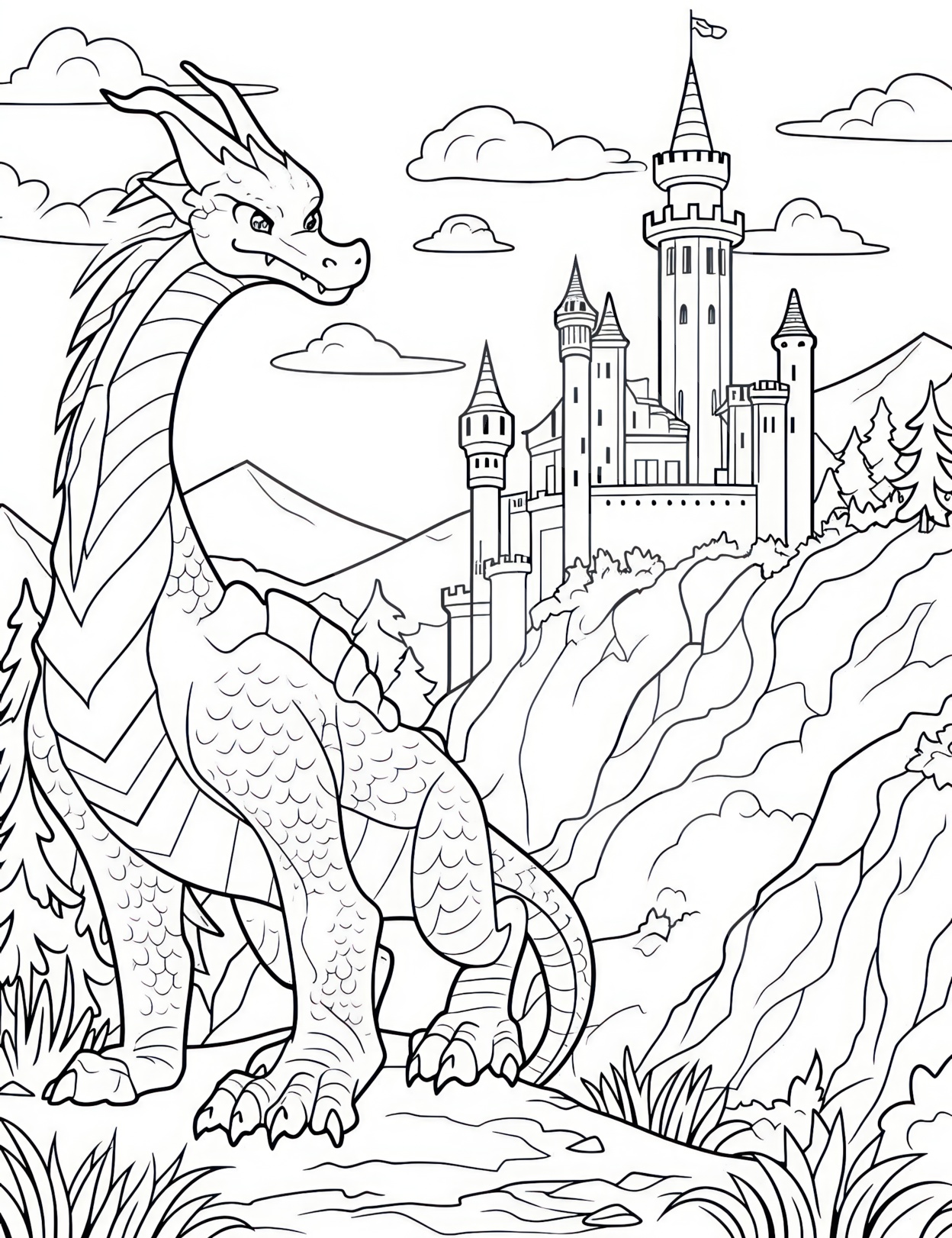 Majestic dragon coloring pages for kids and adults