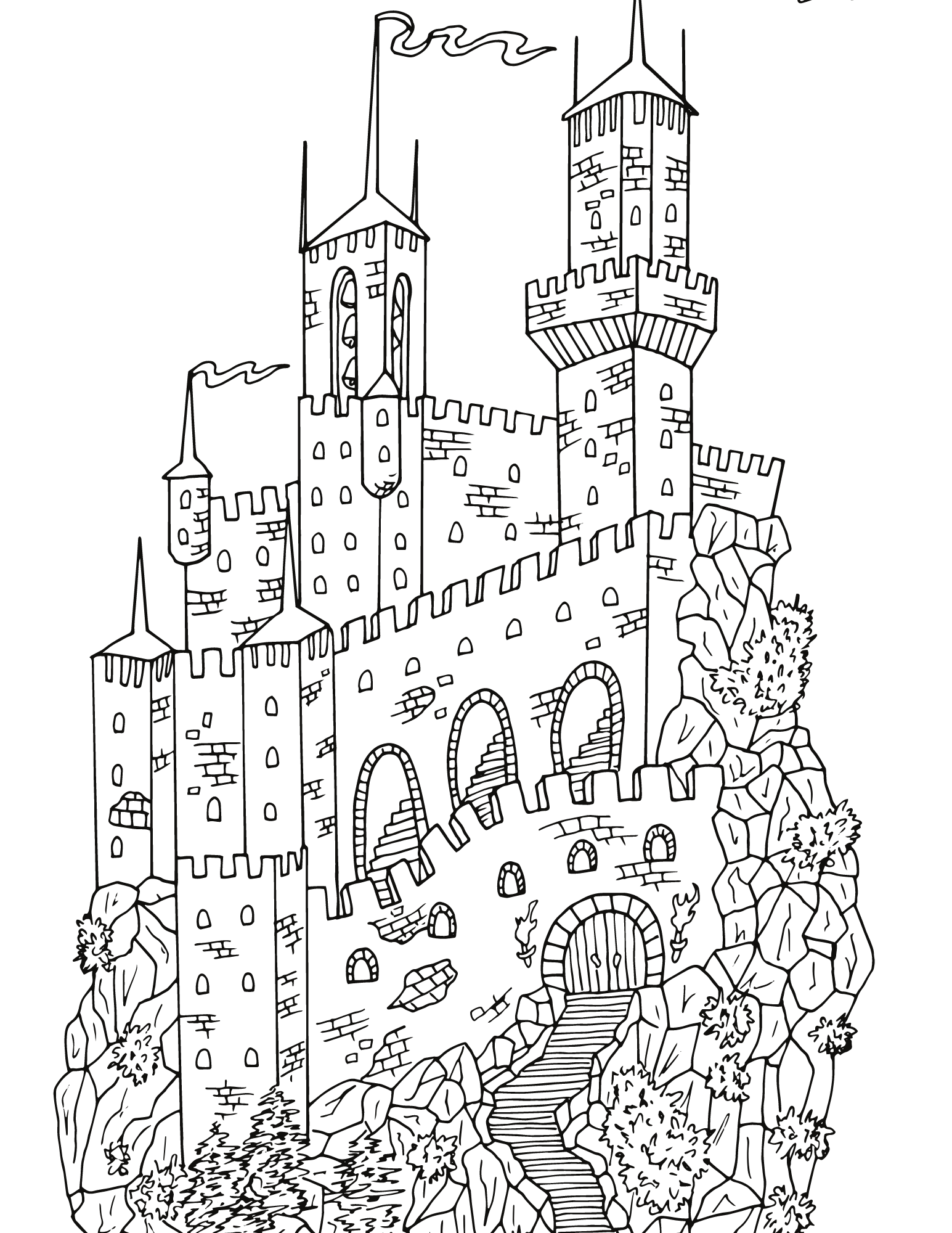 Free castle coloring pages for kids and adults