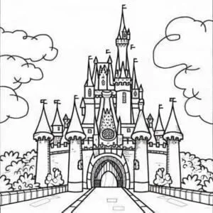 Realistic castle coloring pages for kids and adult