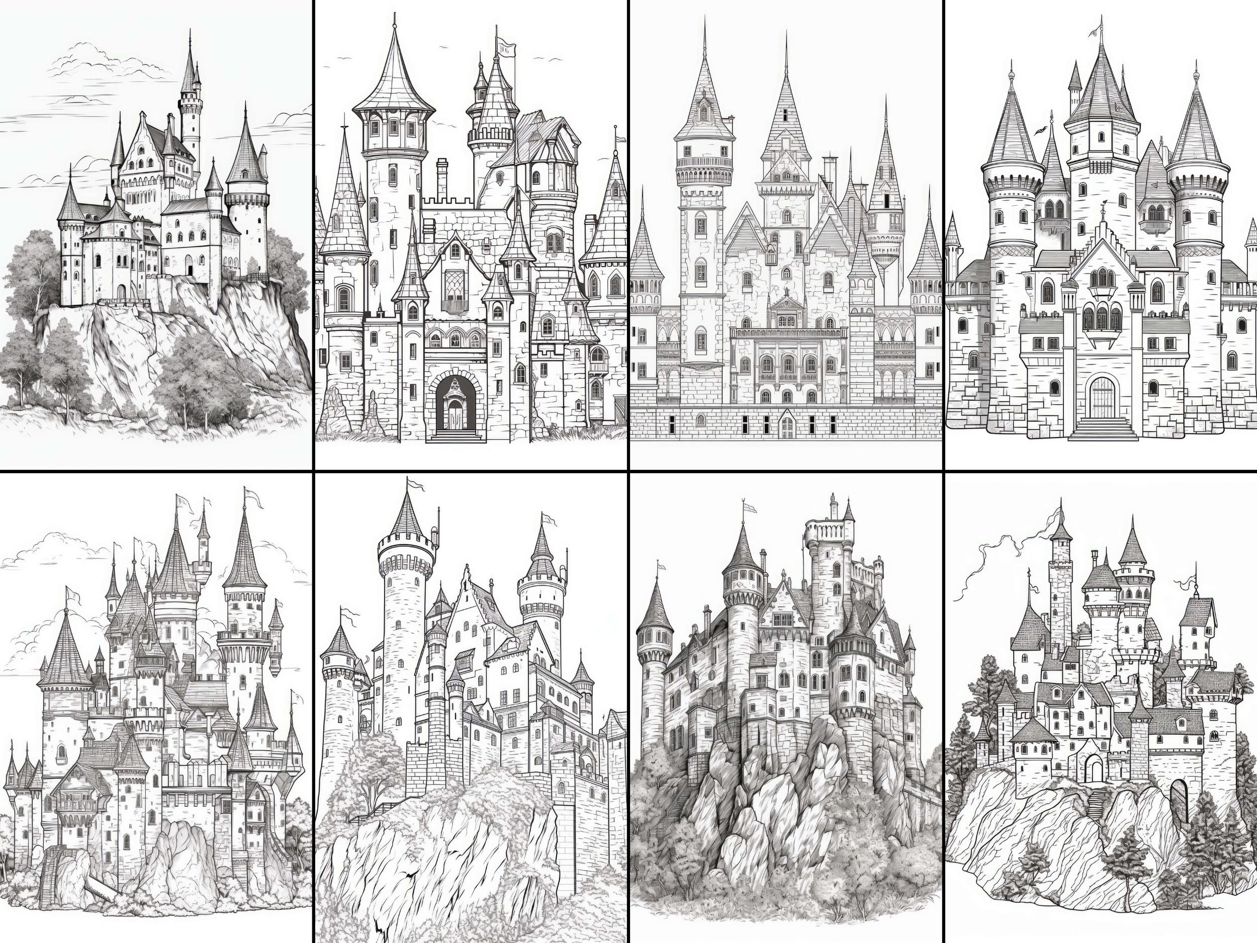 Medieval castle coloring pages bundle premium digital