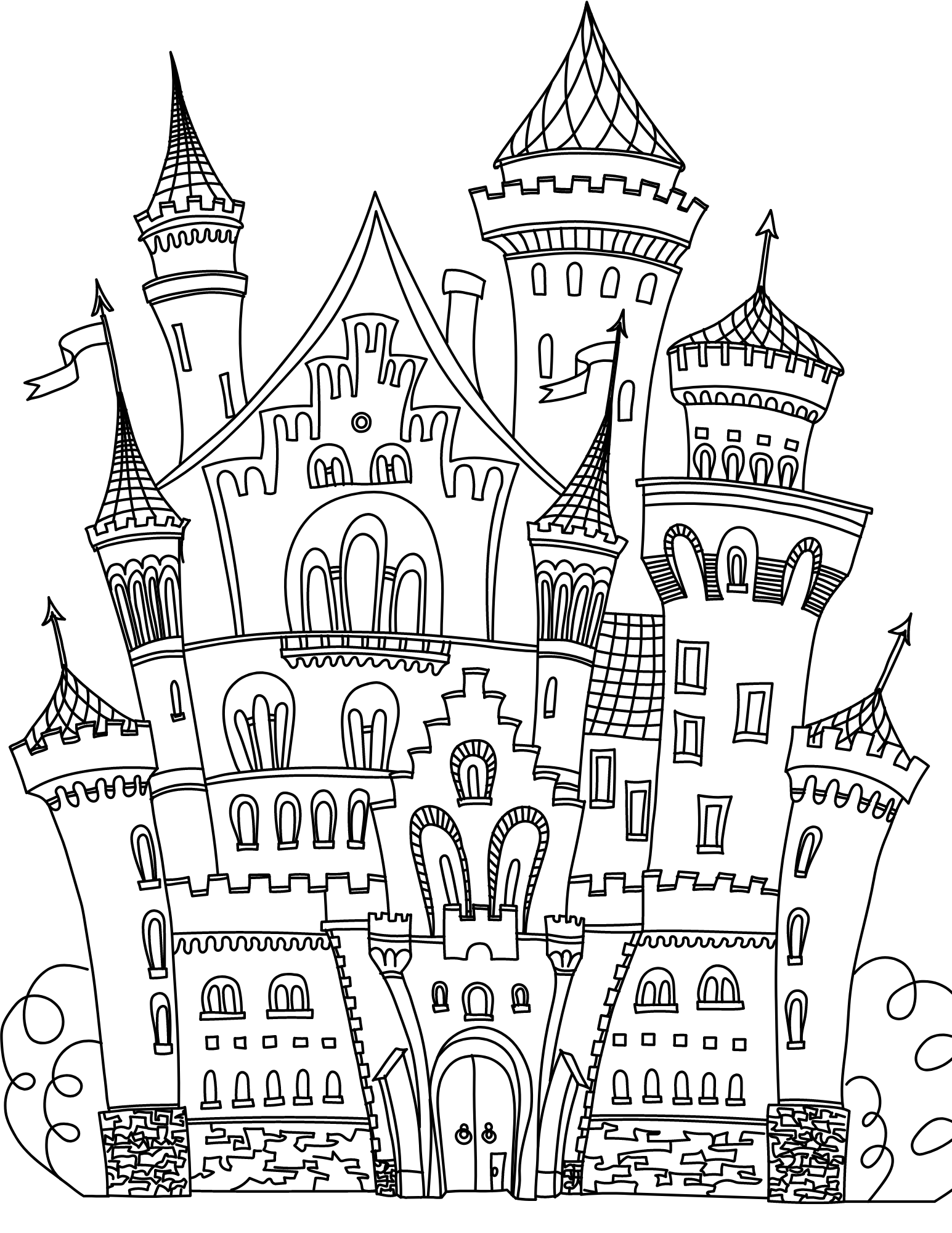 Free castle coloring pages for kids and adults