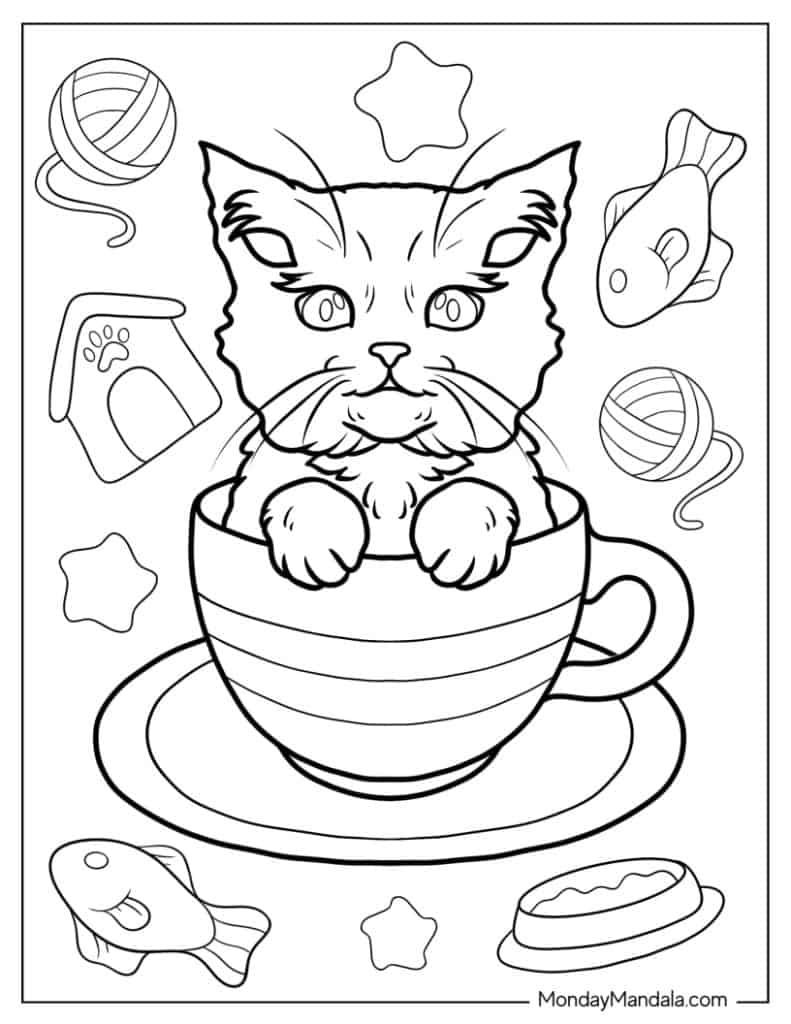 Cat coloring pages free pdf printables