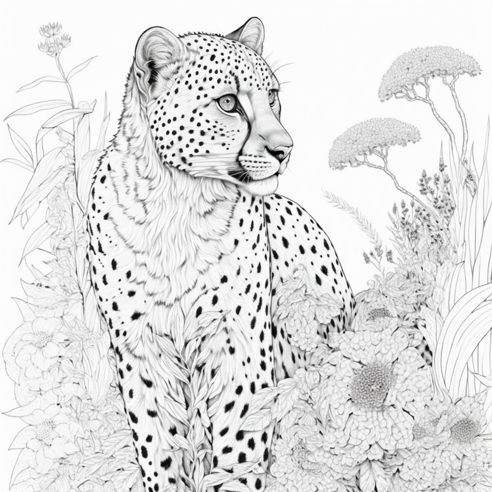 Wild grace majestic and relaxing cheetah coloring pages for adults