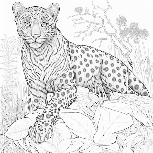 Premium photo cheetah coloring page black and white for coloring book