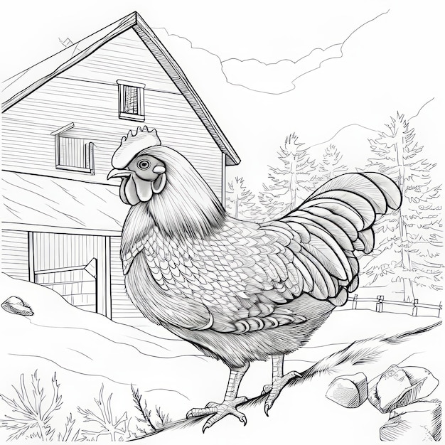 Premium ai image realistic chicken coloring page for winter fun