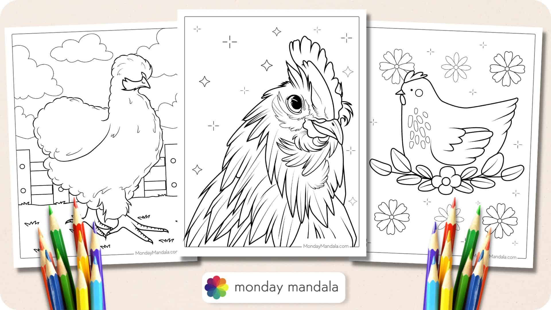 Chicken coloring pages free pdf printables