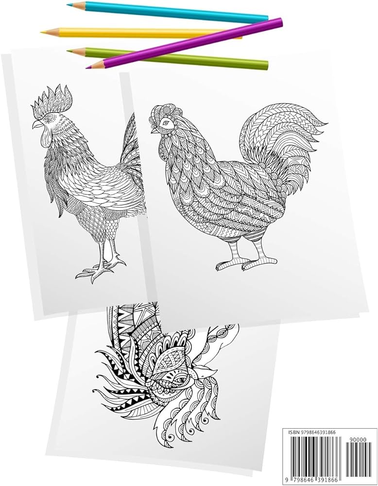 Rooster adults coloring book beautiful realistic cock coloring pages ramirez sophia books