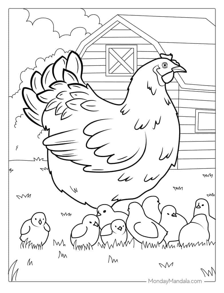 Chicken coloring pages free pdf printables