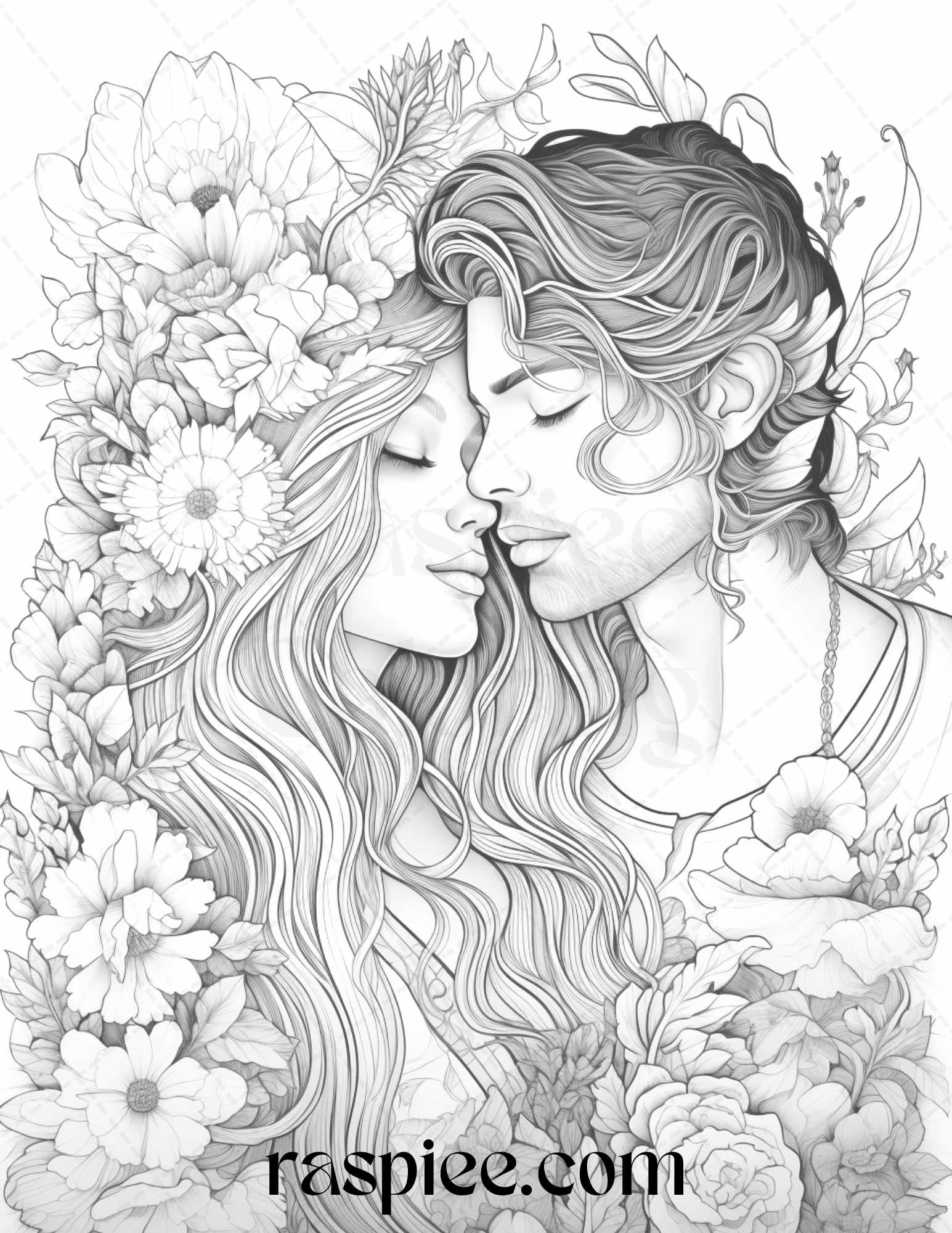 Romantic couple flowers grayscale coloring pages printable for adul â coloring