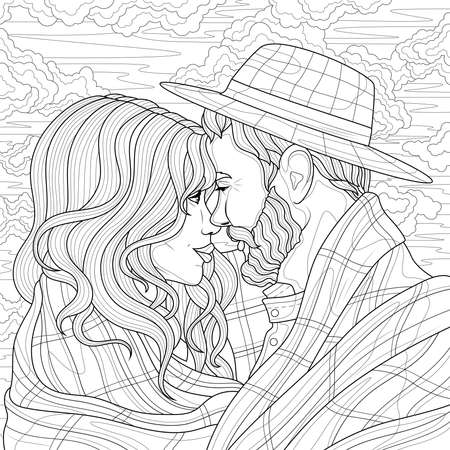 Couple hugging in a plaidcoloring book antistress for children and adults illustration isolated on white background royalty free svg cliparts vectors and stock illustration image