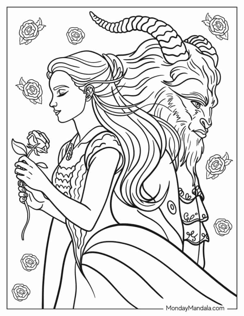 Beauty and the beast coloring pages free pdf printables