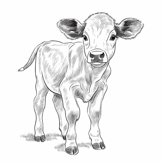 Premium vector hand drawn animal outline illustration cute cow coloring pages for children