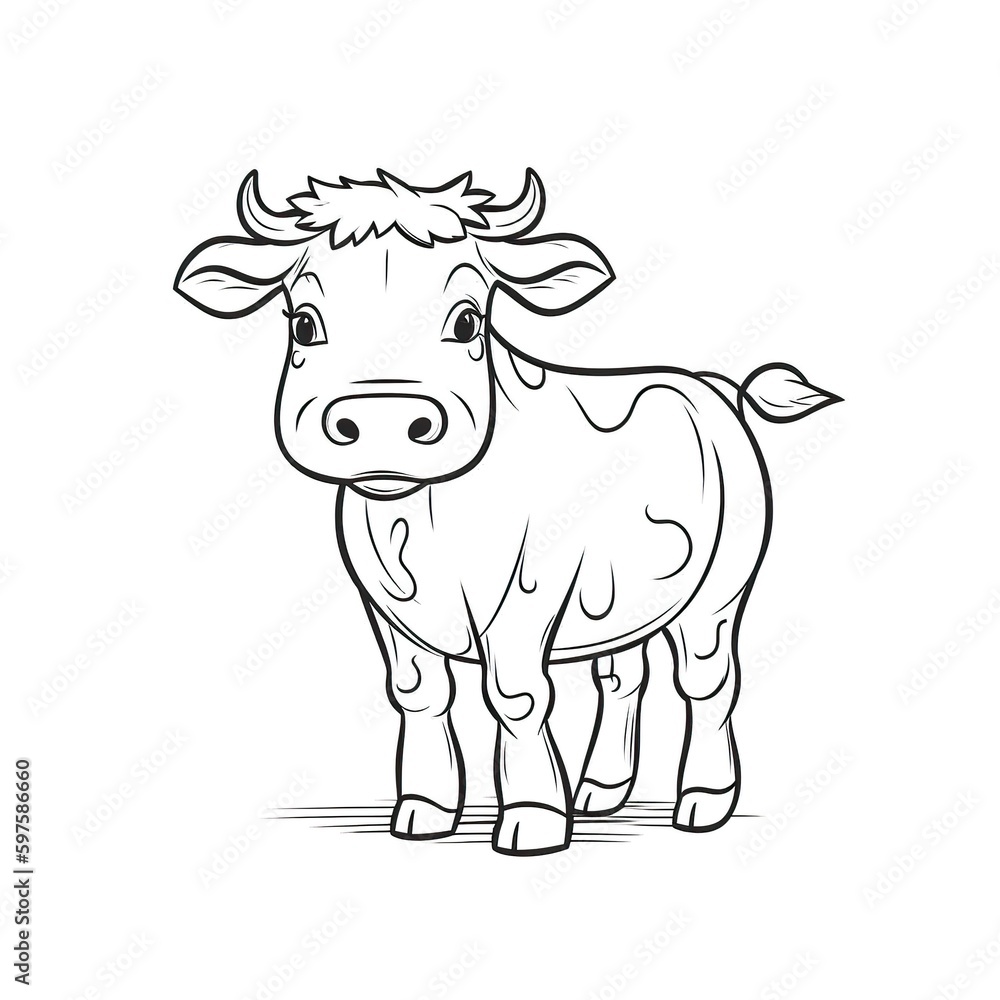 Kids coloring page of a cow in the farm that is blank and downloadable for them to plete hand drawn cow outline illustration animal doodle outline realistic illustration creative ai illustration