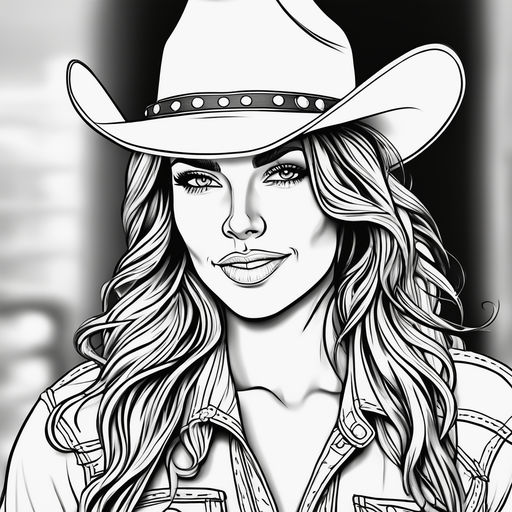 Line art portrait of a lovely cowgirl