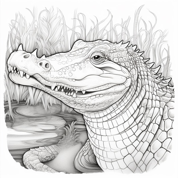 Premium ai image crocodile in the water coloring page generative ai