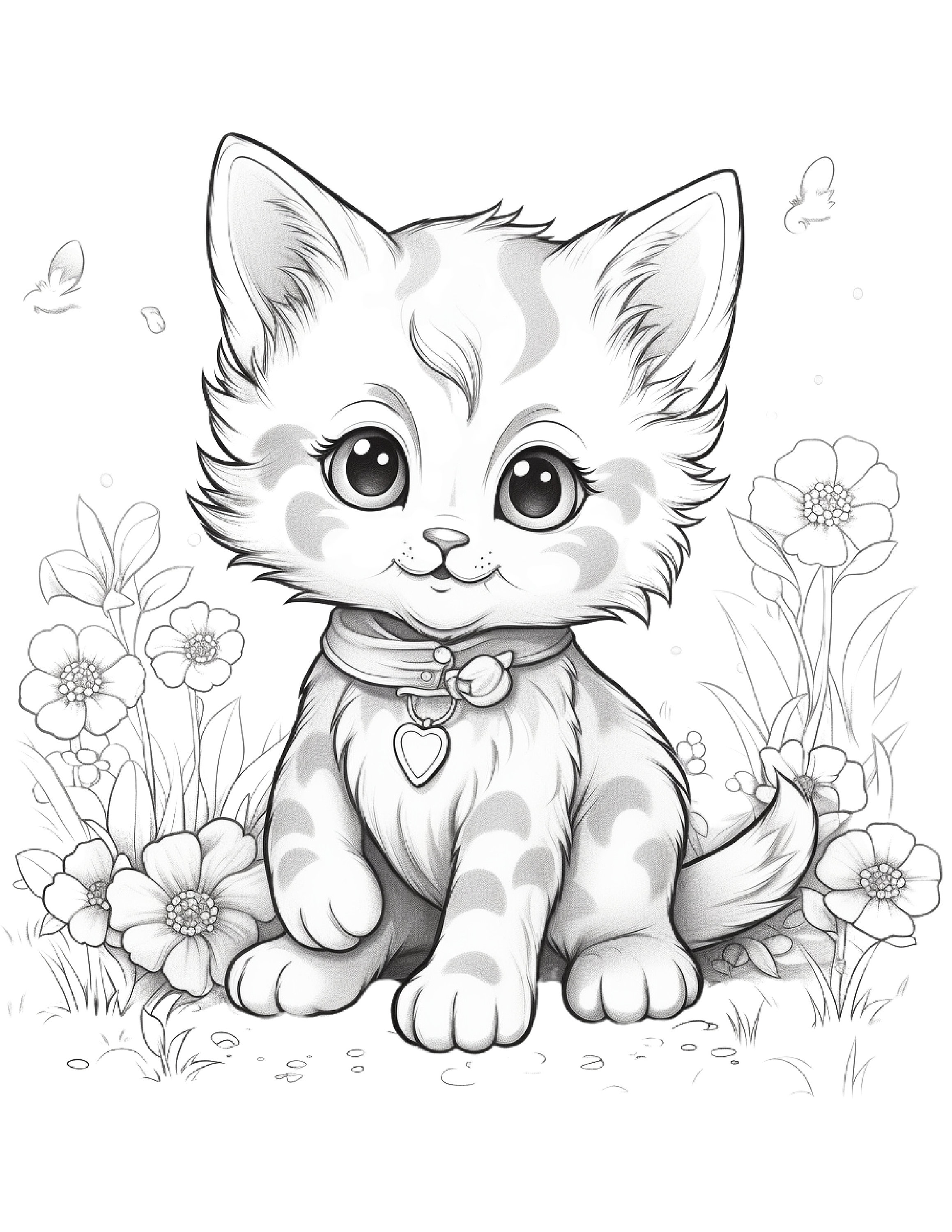 Five cute kittens coloring sheets for instant download instant download