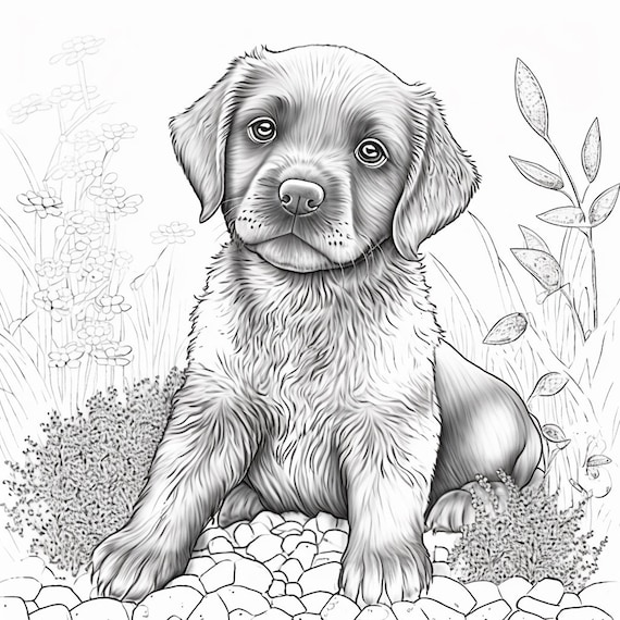 Puppy dog coloring book page digital download