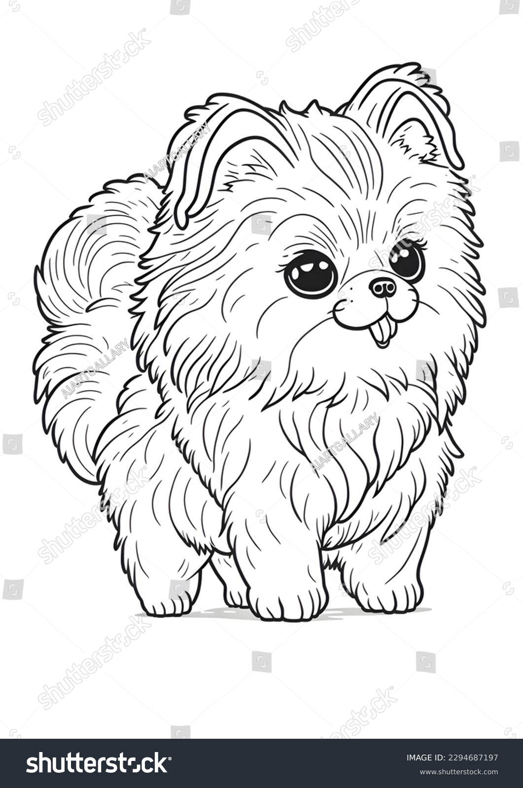 Cute pomeranian puppy coloring page on stock illustration