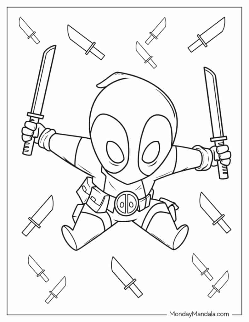 Deadpool coloring pages free pdf printables