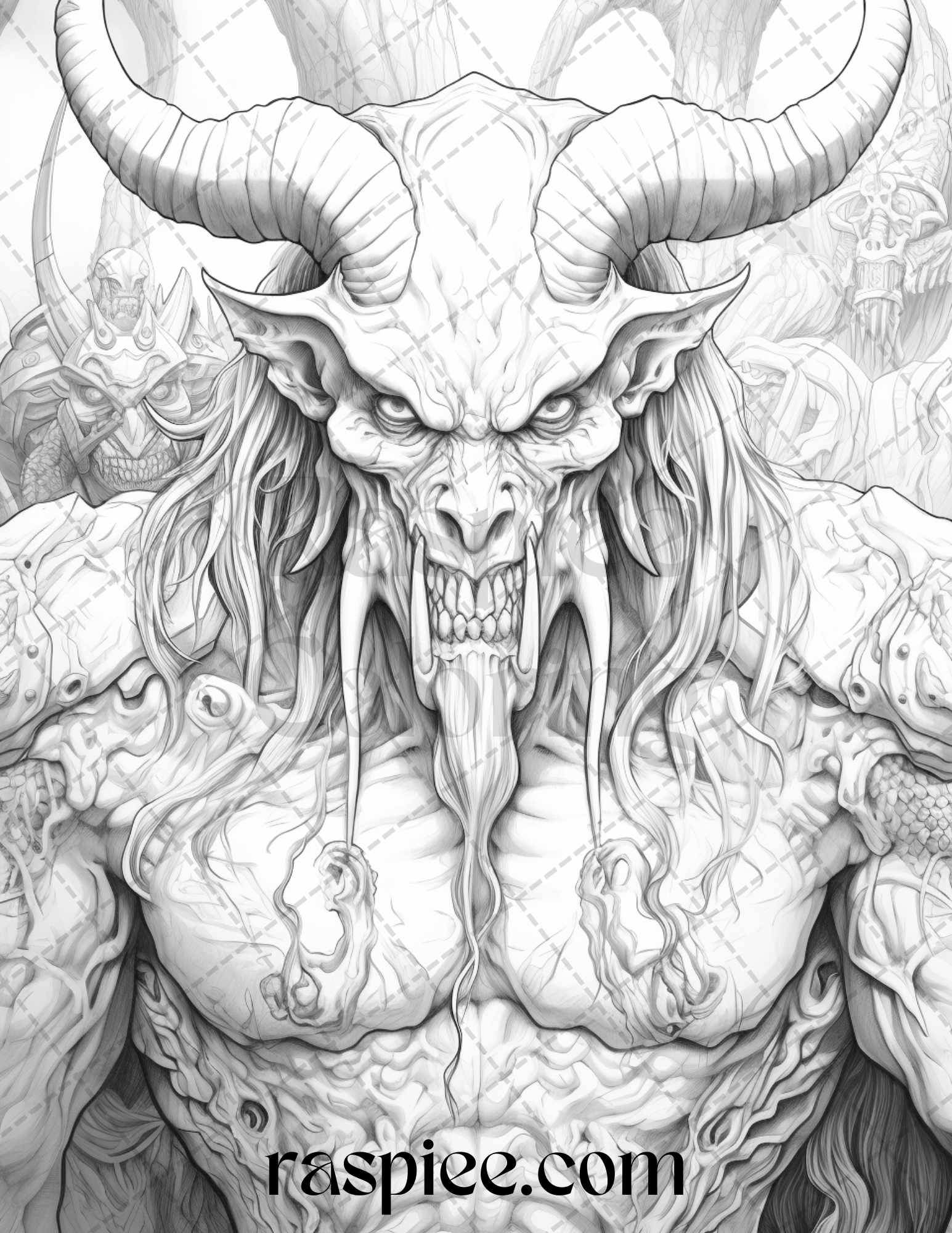 Fantasy demons grayscale coloring pages for adults printable pdf f â coloring