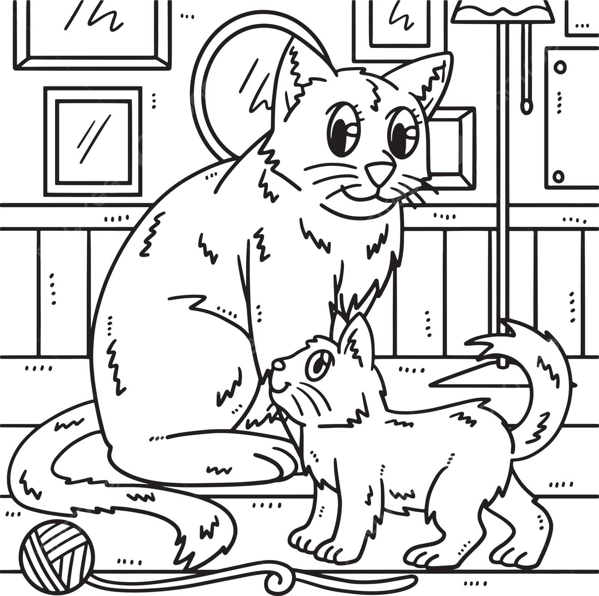 Coloring page for kids featuring a mother cat and her kitten vector animal dam line png and vector with transparent background for free download