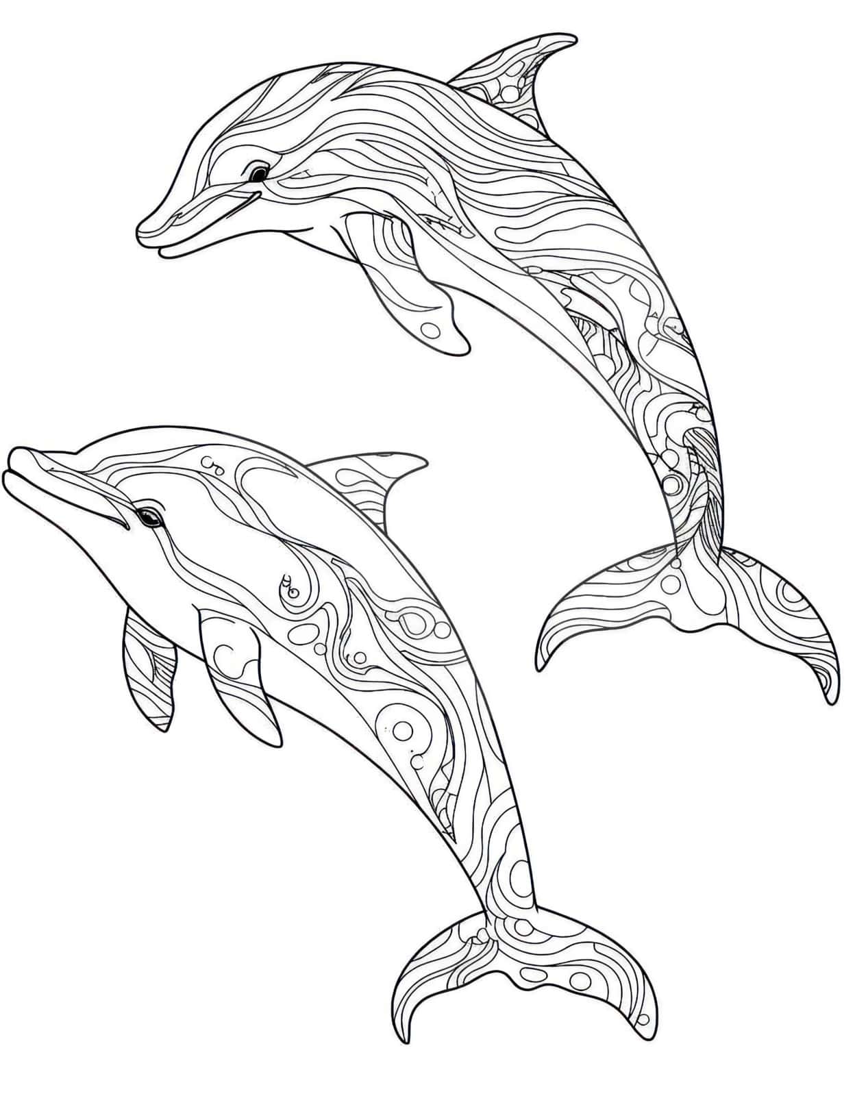 Dolphin coloring pages for kids and adults