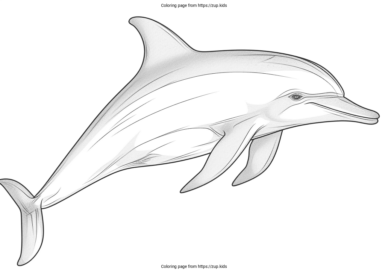 Realistic dolphin coloring page from