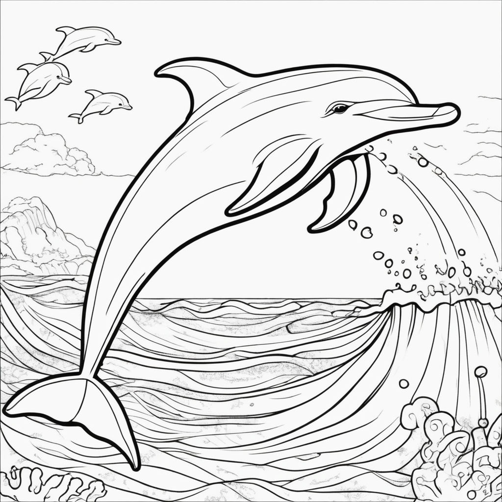 Bw outline art for kids coloring book page dolphins