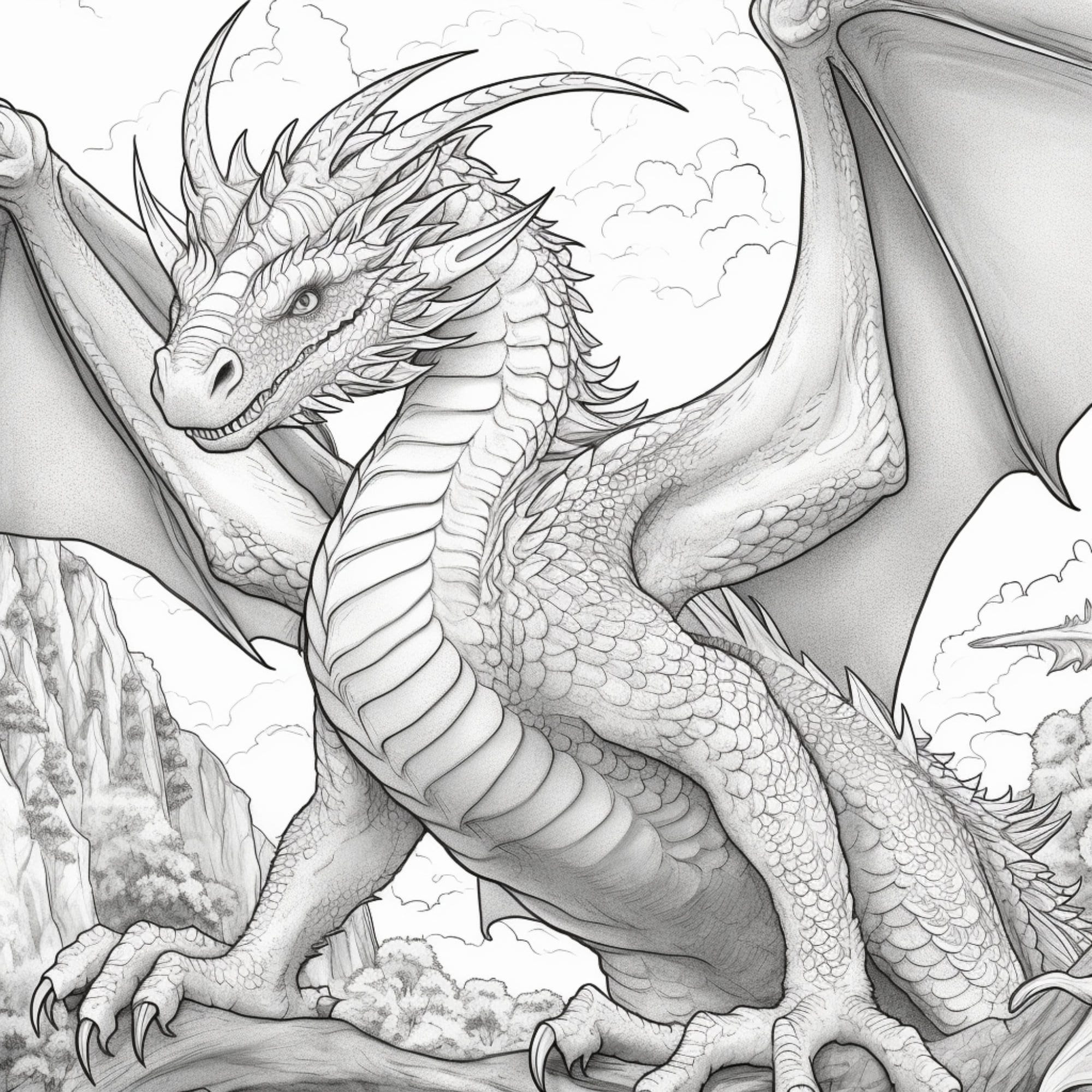 Printable dragon coloring pages for kids and adults digital download pdf