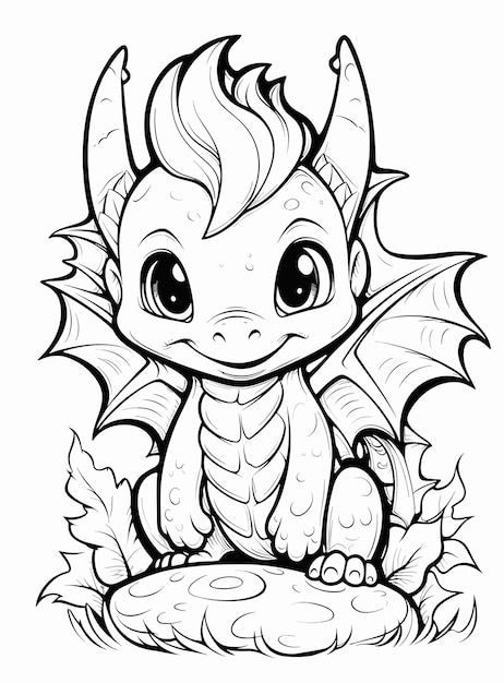 Premium vector hand drawn animal outline illustration cute dragon coloring pages for children